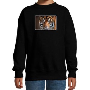 Dieren sweater met tijgers foto - zwart - voor kinderen - natuur / tijger cadeau trui - sweat shirt / kleding 98/104