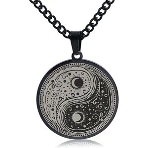 Yin Yang Ketting Zwart - Spirituele Talisman / Medalion Cadeau - Talisman / Hanger - 60cm - Pax Amare