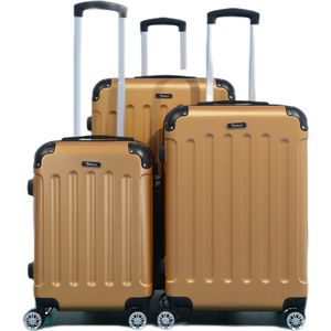 Kofferset Traveleo Babij - 3-delig- met cijferslot - Complete Set - Koffer - Handbagage 35L + 65L en 90L Ruimbagage - ABS01 Champagne