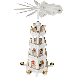 BRUBAKER Kerstpiramide Houten Piramide - Wit - 4 Niveaus - 60 Cm Hoogte - Handbeschilderde Figuren