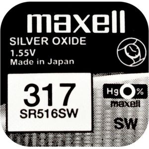 MAXELL 317 - SR516SW - Zilveroxide Knoopcel - horlogebatterij - 2 (twee) stuks