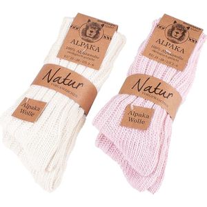 BRUBAKER 4 Paar 100% Alpaca Sokken - Winter Sokken Set voor Dames en Heren - Roze Beige - Maat 35-38