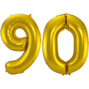 Folat Folie ballonnen - 90 jaar cijfer - goud - 86 cm - leeftijd feestartikelen