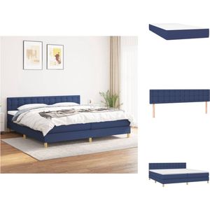 vidaXL Boxspringbed - Deluxe - bed - 203 x 200 cm - blauw stof - Inclusief verstelbaar hoofdbord - pocketvering matras - medium ondersteuning en huidvriendelijk topmatras - Bed