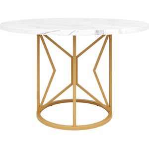Ronde eettafel (100×100×76cm), keukentafel, ronde salontafel voor 4-6 personen, geschikt voor eetkamer, woonkamer, metalen tafelpoten, geometrische tafelpoten, Gouden poten