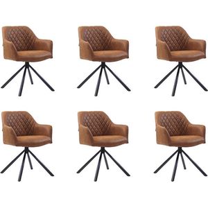 Bronx71® Industriële eetkamerstoel Dex cognac eco-leer - Eetkamerstoelen set van 6