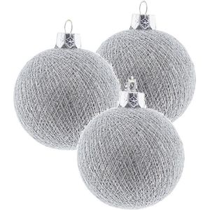 3x Zilveren Cotton Balls kerstballen 6,5 cm - Kerstversiering - Kerstboomdecoratie - Kerstboomversiering - Hangdecoratie - Kerstballen in de kleur zilver