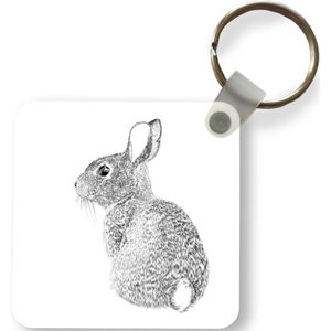 Sleutelhanger - Realistisch geïllustreerd konijn - Plastic - Rond - Uitdeelcadeautjes