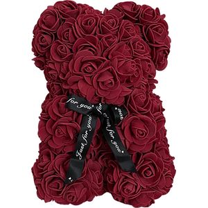 Rozen beer Bordeauxrood - Rose Bear - 25 cm - Inclusief Kaartje