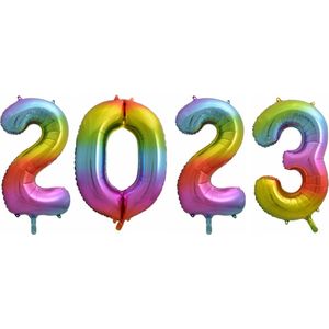 Folieballon 2023 regenboog 41cm | Oud & Nieuw Versiering | Nieuwjaar ballonnen