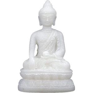 Boeddhabeeldje Shakyamuni Mudra - 8,5 cm - Witte Albast - Polyresin
