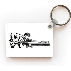 Sleutelhanger - Een zwart wit illustratie van een man die aan het biljarten is - Uitdeelcadeautjes - Plastic