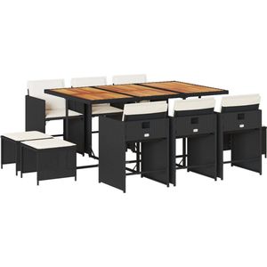 vidaXL 11-delige Tuinset met Kussens - Zwart Tuinmeubels - Buitentafel - Lounge Set - Eetkamerset - Outdoor Furniture