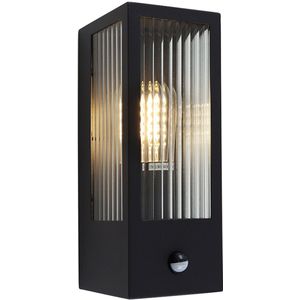 Olucia - Moderne buiten wandlamp met bewegingssensor zwart, Senne, IP44 - Vorm: Rechthoek