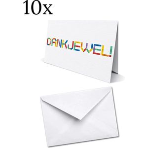 10x Wenskaart Dankjewel met envelope - Bedankt Wenskaarten - Wenskaarten Set