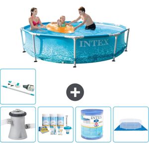 Intex Rond Frame Zwembad - 305 x 76 cm - Waterprint - Inclusief Pomp Onderhoudspakket - Filter - Grondzeil - Stofzuiger