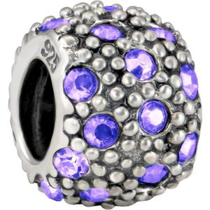 Quiges - 925 - Zilveren - Bedels -Sterling zilver - Beads - Zirkonia Paars Kraal Charm - Geschikt – voor - alle bekende merken - Armband Z610