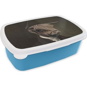 Broodtrommel Blauw - Lunchbox - Brooddoos - Oude meesters - Schotse hooglander - Pak - 18x12x6 cm - Kinderen - Jongen