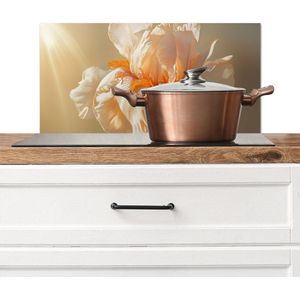 Spatscherm keuken 70x30 cm - Kookplaat achterwand Close up - Oranje - Iris - Muurbeschermer - Spatwand fornuis - Hoogwaardig aluminium