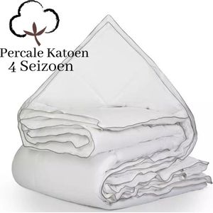 Droomtextiel Luxe Percale Katoen Dekbed Tweepersoons 200x220 cm Extra Lang - 4 Seizoenen Katoen Dekbed - Antiallergisch - Heerlijk Zacht