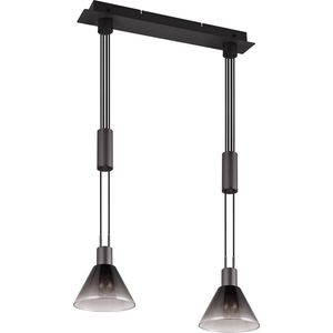 LED Hanglamp - Torna Stey - E27 Fitting - 2-lichts - Rond - Mat Zwart - Metaal - Glas