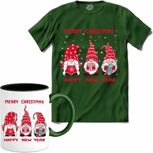 Merry christmas kerst gnomies - T-Shirt met mok - Dames - Bottle Groen - Maat XXL
