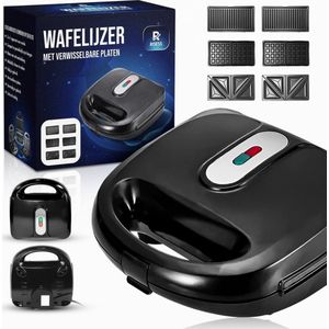 Risess® - Tosti apparaat - 3 in 1 - Tosti ijzer - Tosti-ijzers - Wafelijzer - Wafelijzers - Wafelijzer met verwisselbare platen - Panini grill - Grill apparaat - Grill - Grillplaat - Contactgrill - 750 Watt - 1000 Watt