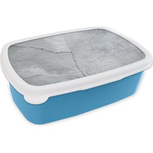Broodtrommel Blauw - Lunchbox - Brooddoos - Beton - Scheur - Grijs - 18x12x6 cm - Kinderen - Jongen