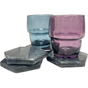 Marmeren onderzetters voor glazen- Onderzetters Marmer - 6 hoekig - Natuurstenen - 4 stk.