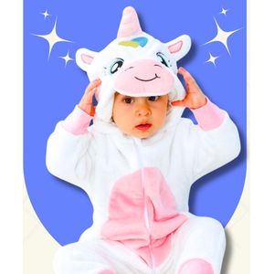 BoefieBoef Eenhoorn Wit Dieren Onesie & Pyjama voor Peuters en Kleuters - Kinder Verkleedkleding - Dieren Kostuum Pak - Roze