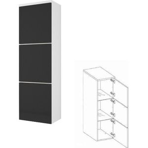 PORTO BL - Badkamer Badkamerkast 30 cm x 31 cm x 110 cm - Hangende kolomkast met deuren en planken - Zwart/wit - Korting