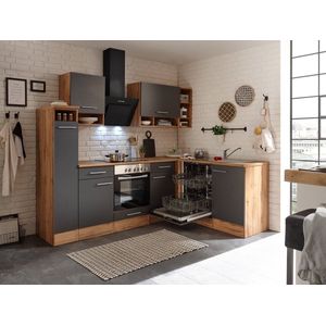 Hoekkeuken 250  cm - complete keuken met apparatuur Hilde  - Wild eiken/Grijs  - keramische kookplaat - vaatwasser - afzuigkap - oven  - spoelbak