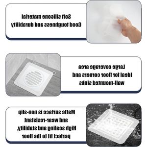 Silicone Vloerafvoerdeksel 20×20cm Badstopper Anti-Geur Vloerafvoermat Vierkant Universeel voor Keuken Badkamer en Wasserij (Wit Grijs) - Set van 4