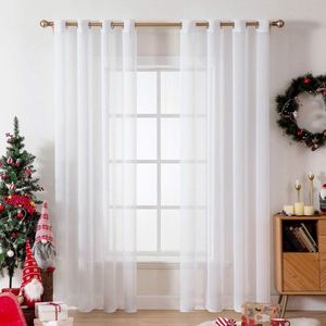 Set of 2 Sheer Voile Curtains with Eyelets, Transparent, Airy Decorative Polyester Curtain for Living Room, Bedroom, 140 x 225 cm (W x H), Grommet Top, White