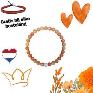 CO88 Collection 8CB-91103-L-XL Stenen Armband Helioliet Sunstone - 6mm - 19cm - Rekbaar - Koningsdag - Licht Oranje Tinten