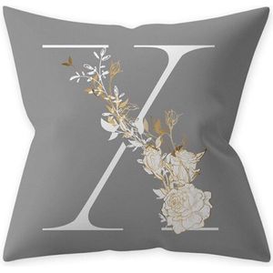 Grijze Kussenhoes met Bloemen en Letter X (500204)