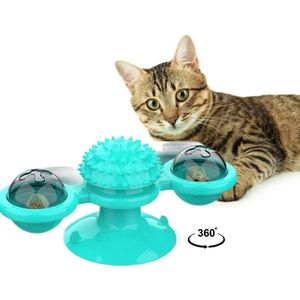 Kattenspeeltje - Speelgoed Katten - Interactief Speelgoed Kat - Interactief Kattenspeeltje - Roterend Speeltje - Lichtspeeltje Kat - Laserspeeltje kat - Kattenspeeltjes - Turquoise - Kattenkruid En 2x Ledbal
