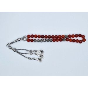 Handgemaakte naam tasbih 33 Kralen Natuursteen “Rood Agaat” - met metaal tassel “ Handpalm""- Met je naam of de naam van uw geliefde- 8 mm diameter van de korrel
