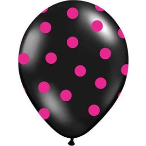 Partydeco - Ballonnen Zwart dots fuchsia 50 stuks