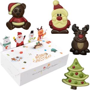 Kerst doosje met luxe chocolaatjes 12 stuks - Relatiegeschenk - Luxe Chocolade - Kerstboom - Kerstman - Rendier - Gingerbread house - cadeau voor een relatie