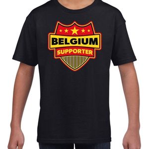 Belgium supporter schild t-shirt zwart voor kinderen - Belgie landen shirt / kleding - EK / WK / Olympische spelen outfit 134/140