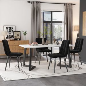 Sweiko Eettafel met 4-stoelen set, rechthoekige eettafel moderne keuken tafel set, eetkamer stoel zwart fluweel keuken stoel, zwarte tafel benen