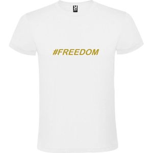 Wit  T shirt met  print van ""# FREEDOM "" print Goud size XL