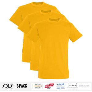 3 Pack Sol's Jongens/Meisjes T-Shirt 100% biologisch katoen Ronde hals Geel Maat 96/104 (3/4 Jaar)