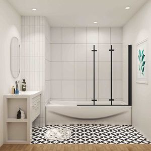 Badwand Black Hyacint 3-Delig 130X140 6Mm Helder Glas Antikalk Mat Zwart