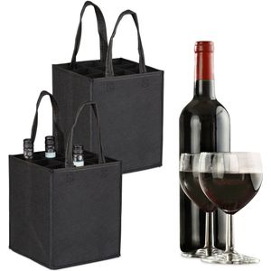 2x flessentas voor 9 flessen - vilt - 45 x 24 x 24 cm - zwart