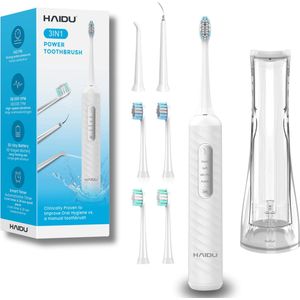HAIDU 3 in 1 Elektrische Tandenborstel – 3 Verschillende Opzetstukken – 4 Opzetborstels – 180ml Waterreservoir – Monddouche – Zwart