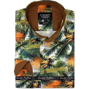 Heren Overhemd - Slim Fit - Tropical Print - Groen - Maat S