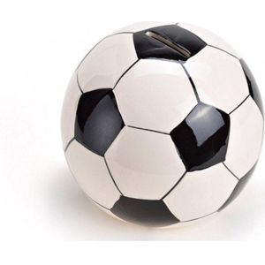 Spaarpot voetbal in zwart wit 13 cm gemaakt van keramiek