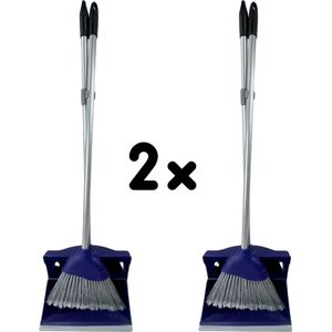 Synx Tools Hotel stoffer en blik set van 2 - Stoffer & Blik - Synx Tools Stoffer en Blik met lange stelen 95 cm Blauw Kunststof - Stoffer Blik set - Stoffer en blik sluitend model - Schoonmaak artikelen - Bezem / Veger en blik met lange steel
